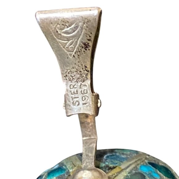 1" x .75" Vintage Sterling Silver Indian Clip-On Earrings With Crushed Turquoise - Picture 7 of 8